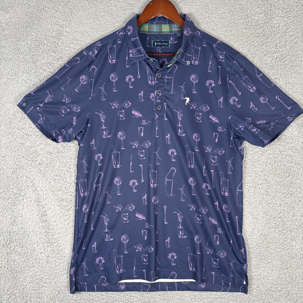 William Murray Polo Shirt Mens Medium Purple Cocktail Print Golf Performance Top